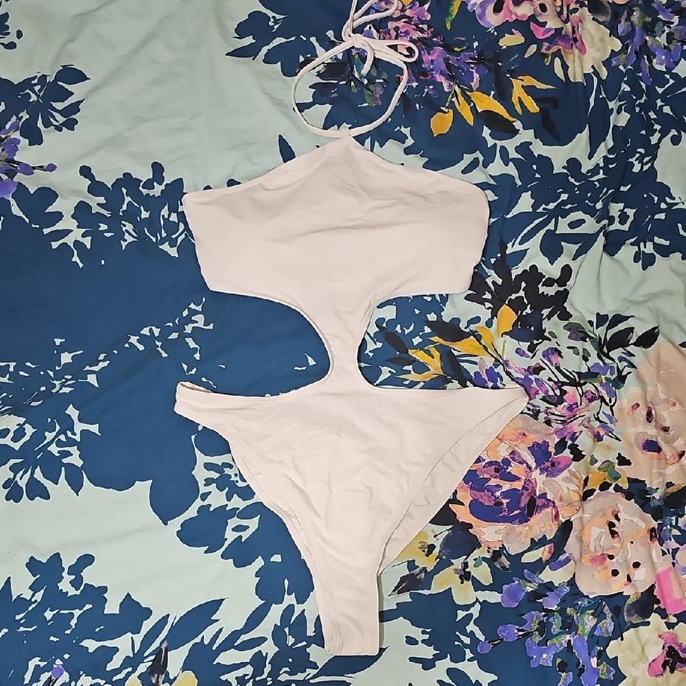 Fabletics White One-Piece Swimsuit, Size L
